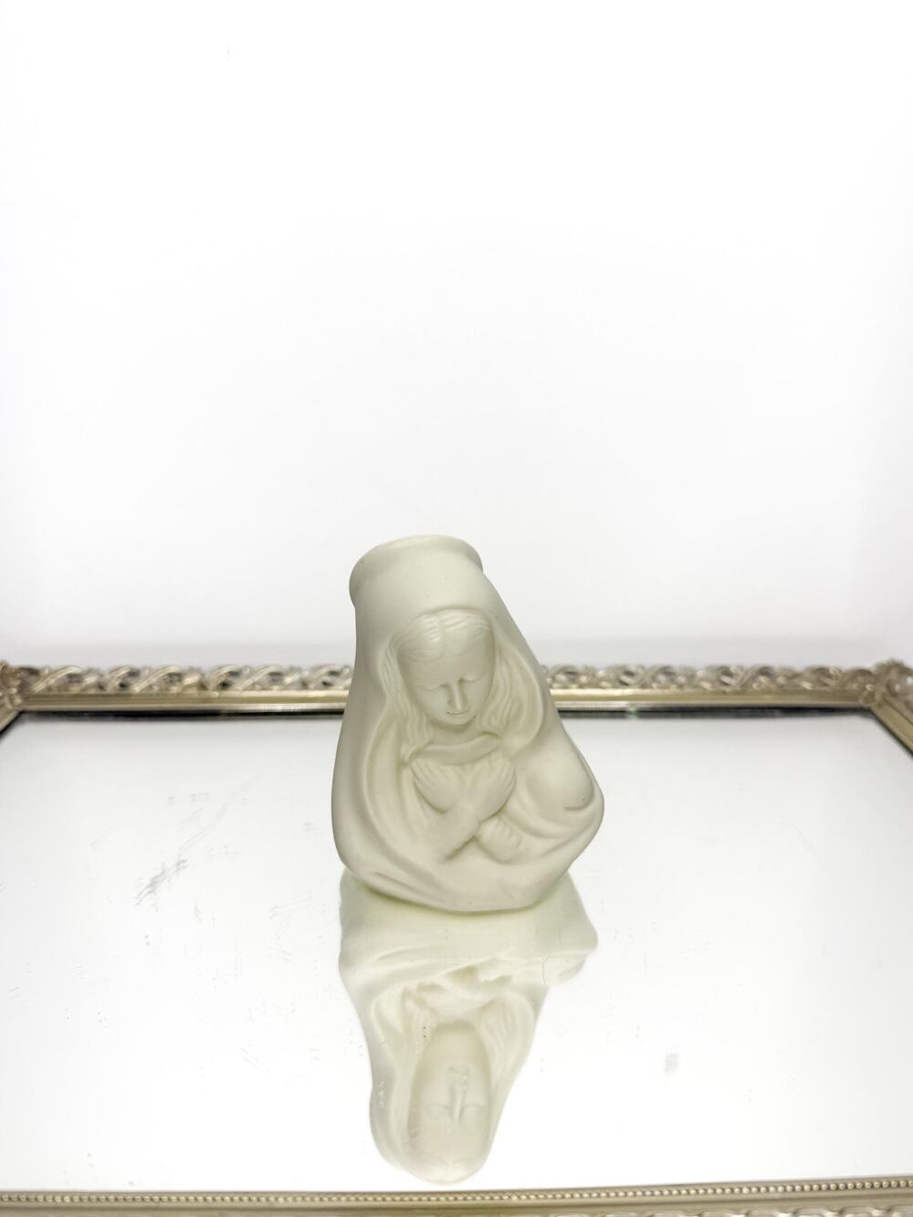 Vintage Porcelain Religious Figurine Tealight candle holder , Virgin Mary Figure